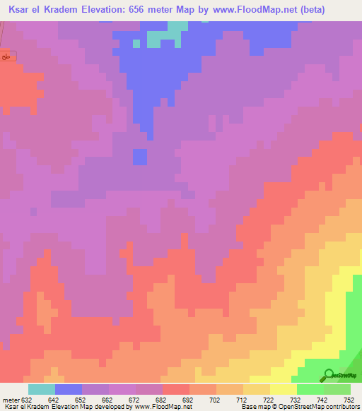 Ksar el Kradem,Tunisia Elevation Map
