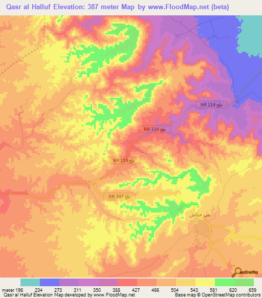 Qasr al Halluf,Tunisia Elevation Map