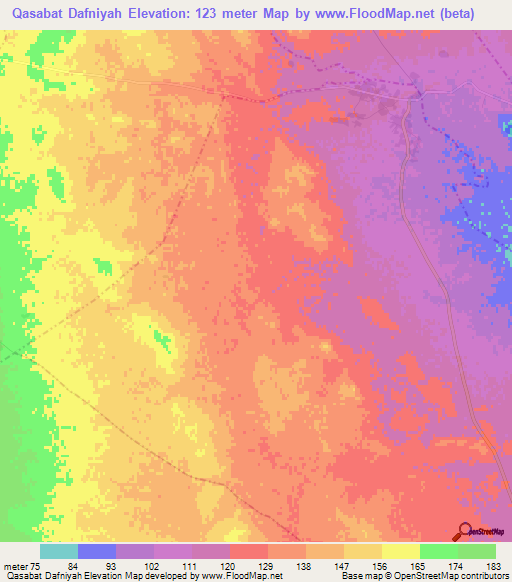 Qasabat Dafniyah,Tunisia Elevation Map