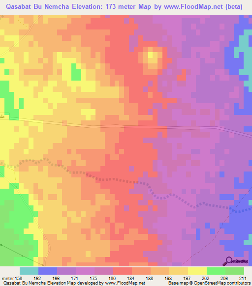 Qasabat Bu Nemcha,Tunisia Elevation Map