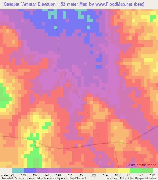 Qasabat `Ammar,Tunisia Elevation Map