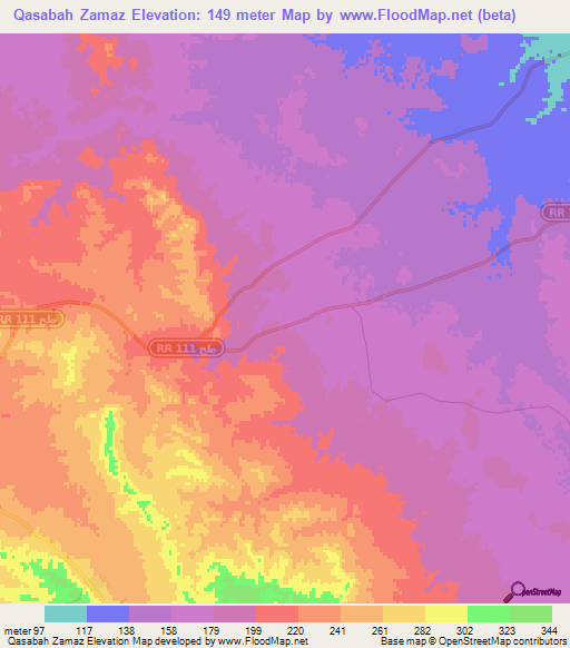 Qasabah Zamaz,Tunisia Elevation Map
