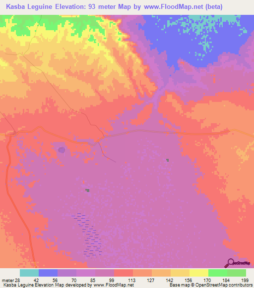 Kasba Leguine,Tunisia Elevation Map