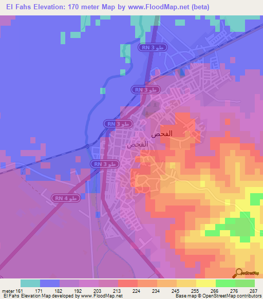 El Fahs,Tunisia Elevation Map