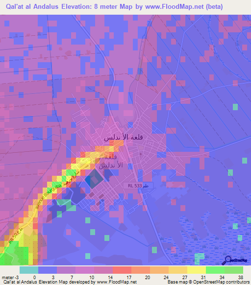 Qal'at al Andalus,Tunisia Elevation Map