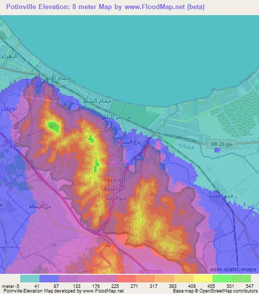 Potinville,Tunisia Elevation Map