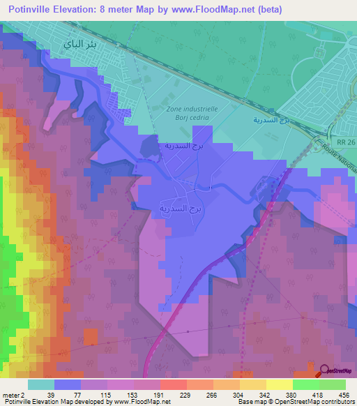 Potinville,Tunisia Elevation Map