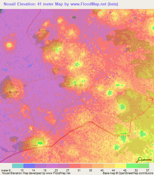 Nouail,Tunisia Elevation Map