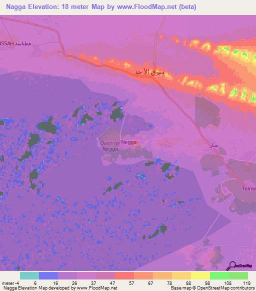 Nagga,Tunisia Elevation Map