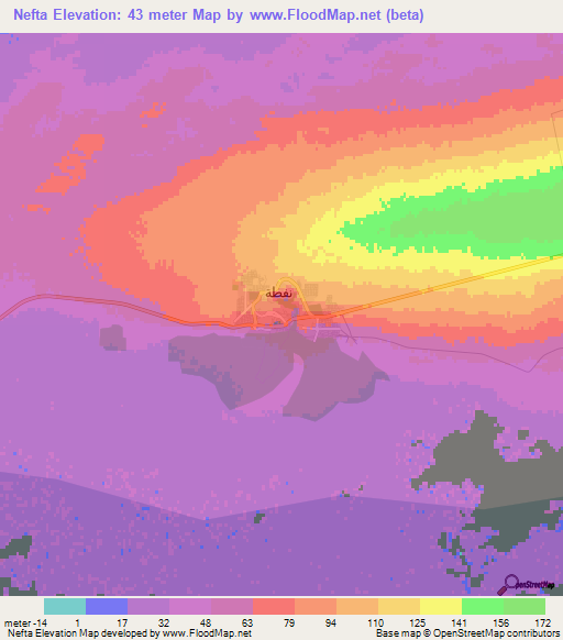 Nefta,Tunisia Elevation Map