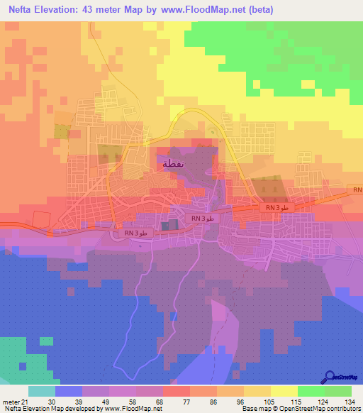 Nefta,Tunisia Elevation Map