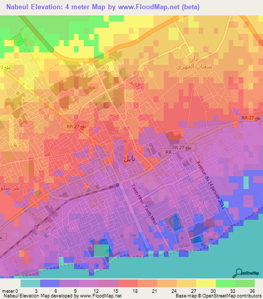 Nabeul,Tunisia Elevation Map