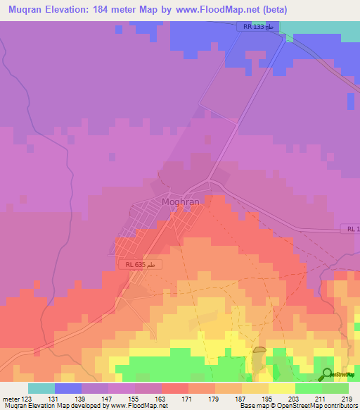 Muqran,Tunisia Elevation Map