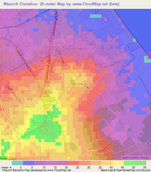 Mteurch,Tunisia Elevation Map