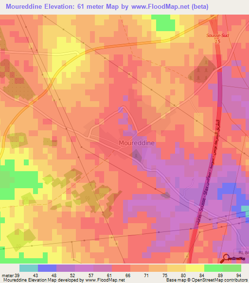 Moureddine,Tunisia Elevation Map