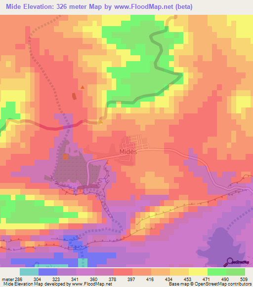 Mide,Tunisia Elevation Map