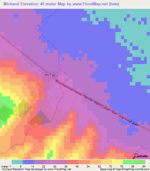 Michaud,Tunisia Elevation Map