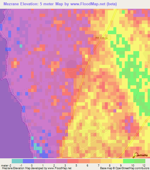Mezrane,Tunisia Elevation Map