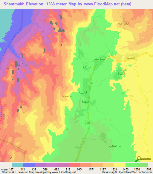 Shammakh,Jordan Elevation Map