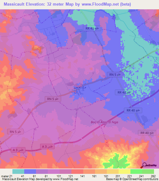 Massicault,Tunisia Elevation Map