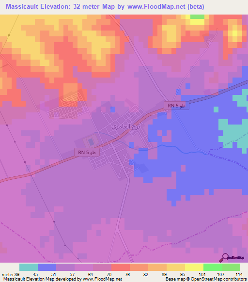 Massicault,Tunisia Elevation Map