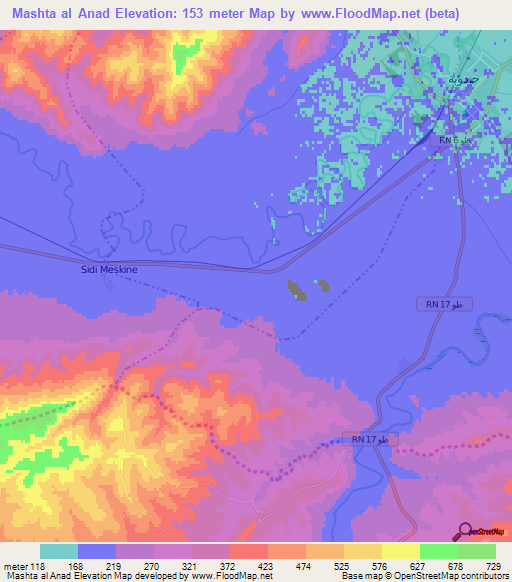 Mashta al Anad,Tunisia Elevation Map