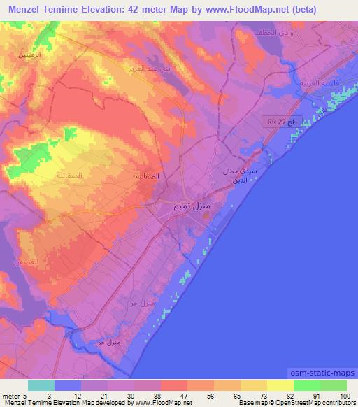 Menzel Temime,Tunisia Elevation Map