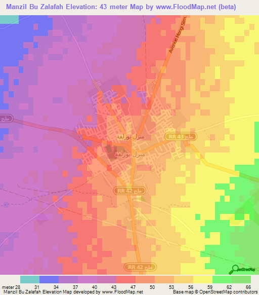 Manzil Bu Zalafah,Tunisia Elevation Map