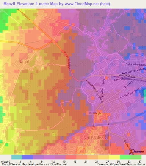 Manzil,Tunisia Elevation Map