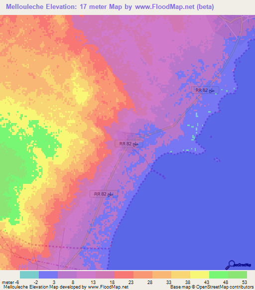 Mellouleche,Tunisia Elevation Map