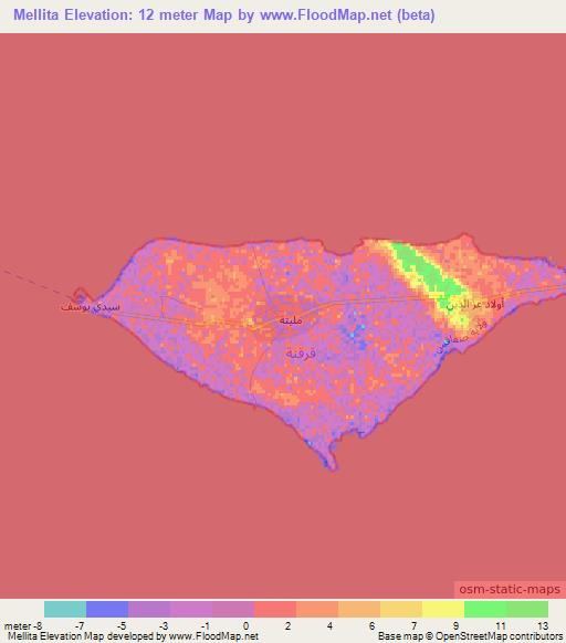Mellita,Tunisia Elevation Map