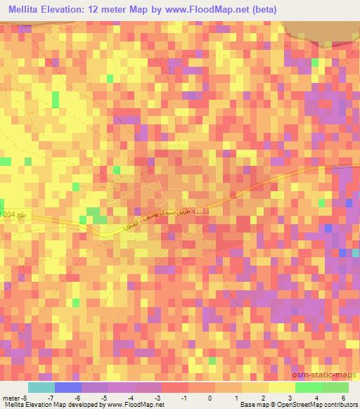 Mellita,Tunisia Elevation Map