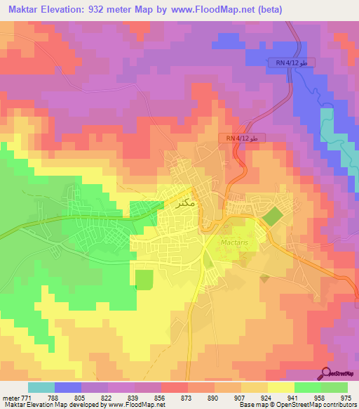 Maktar,Tunisia Elevation Map