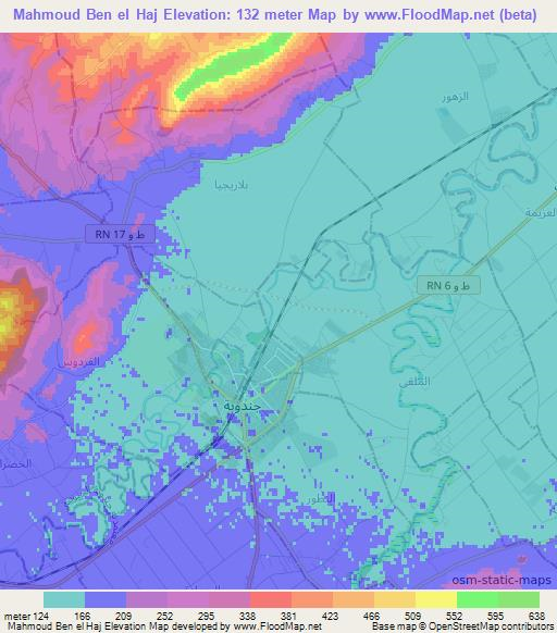 Mahmoud Ben el Haj,Tunisia Elevation Map