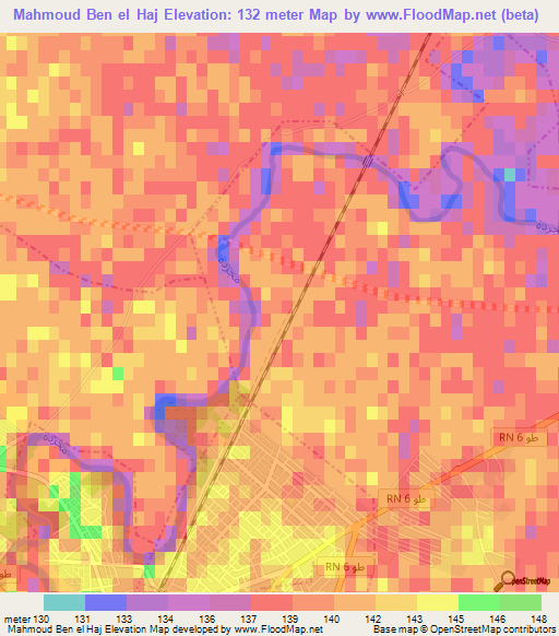 Mahmoud Ben el Haj,Tunisia Elevation Map