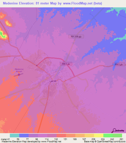 Medenine,Tunisia Elevation Map