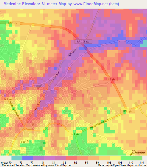 Medenine,Tunisia Elevation Map
