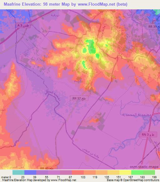 Maafrine,Tunisia Elevation Map