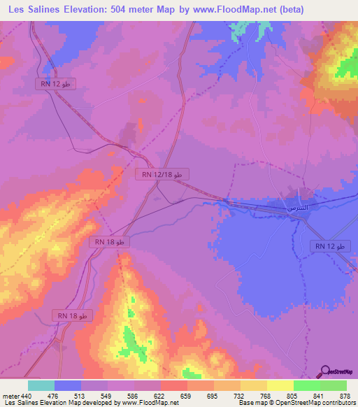 Les Salines,Tunisia Elevation Map