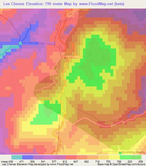 Les Chenes,Tunisia Elevation Map
