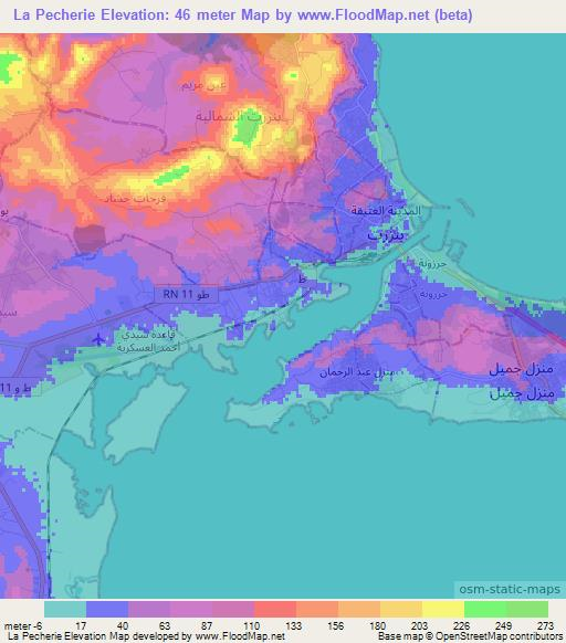 La Pecherie,Tunisia Elevation Map