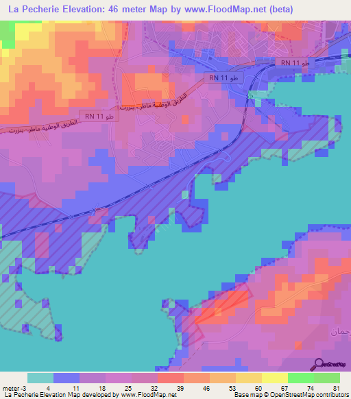 La Pecherie,Tunisia Elevation Map