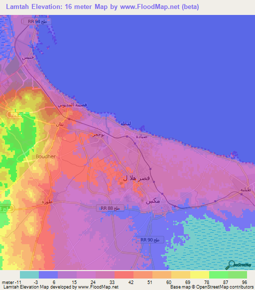 Lamtah,Tunisia Elevation Map