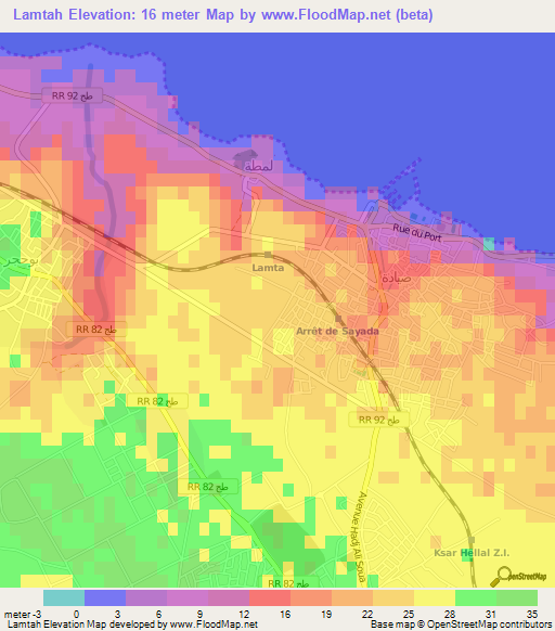 Lamtah,Tunisia Elevation Map