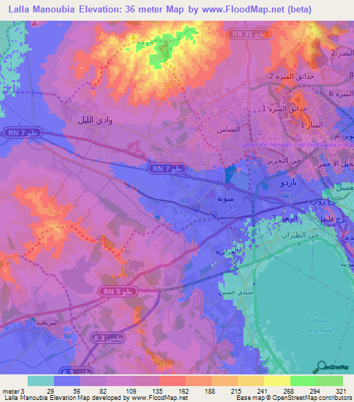 Lalla Manoubia,Tunisia Elevation Map