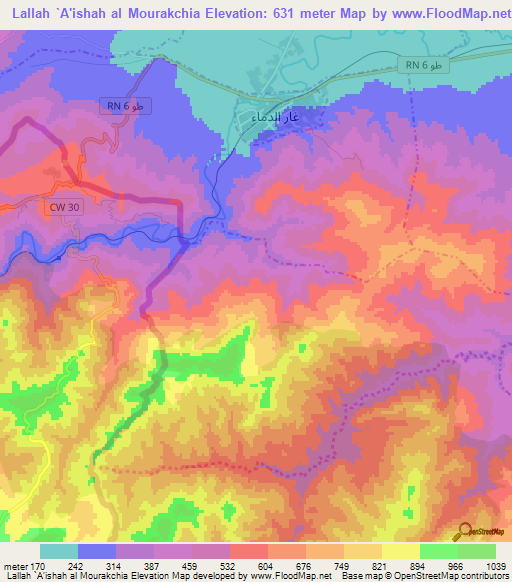 Lallah `A'ishah al Mourakchia,Tunisia Elevation Map