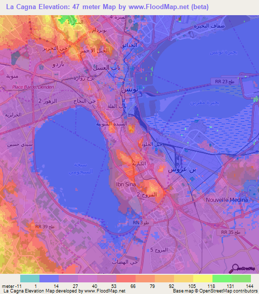 La Cagna,Tunisia Elevation Map