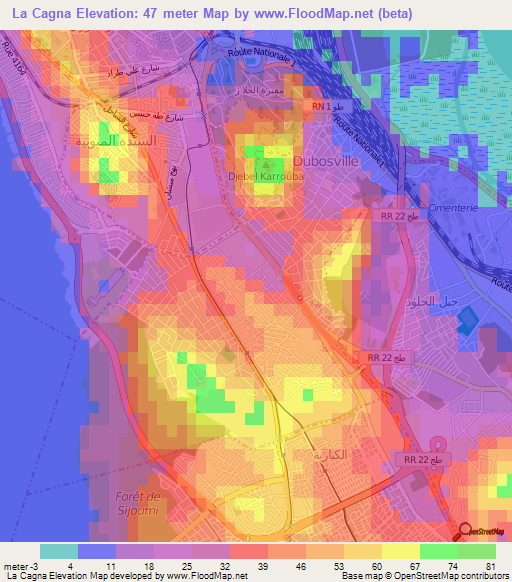 La Cagna,Tunisia Elevation Map