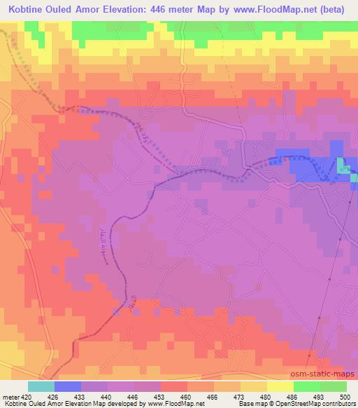 Kobtine Ouled Amor,Tunisia Elevation Map
