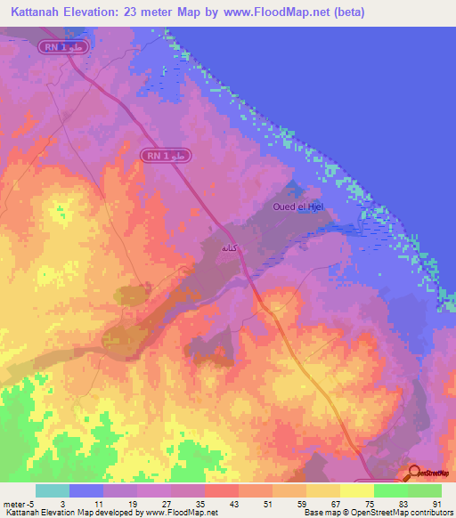 Kattanah,Tunisia Elevation Map